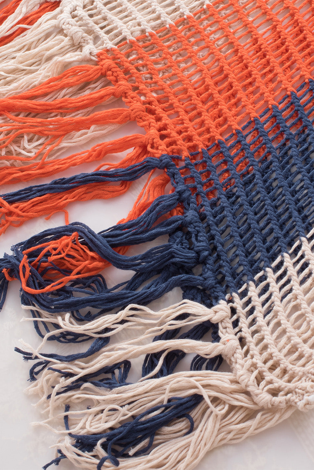 Multicolor Striped Tassel Crochet V Neck Beach Cover Up