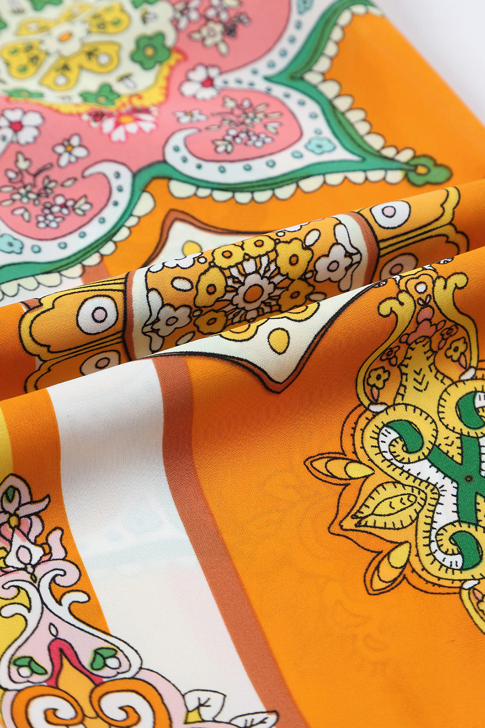 Orange Boho Geometric Print Buttoned V Neck Mini Dress