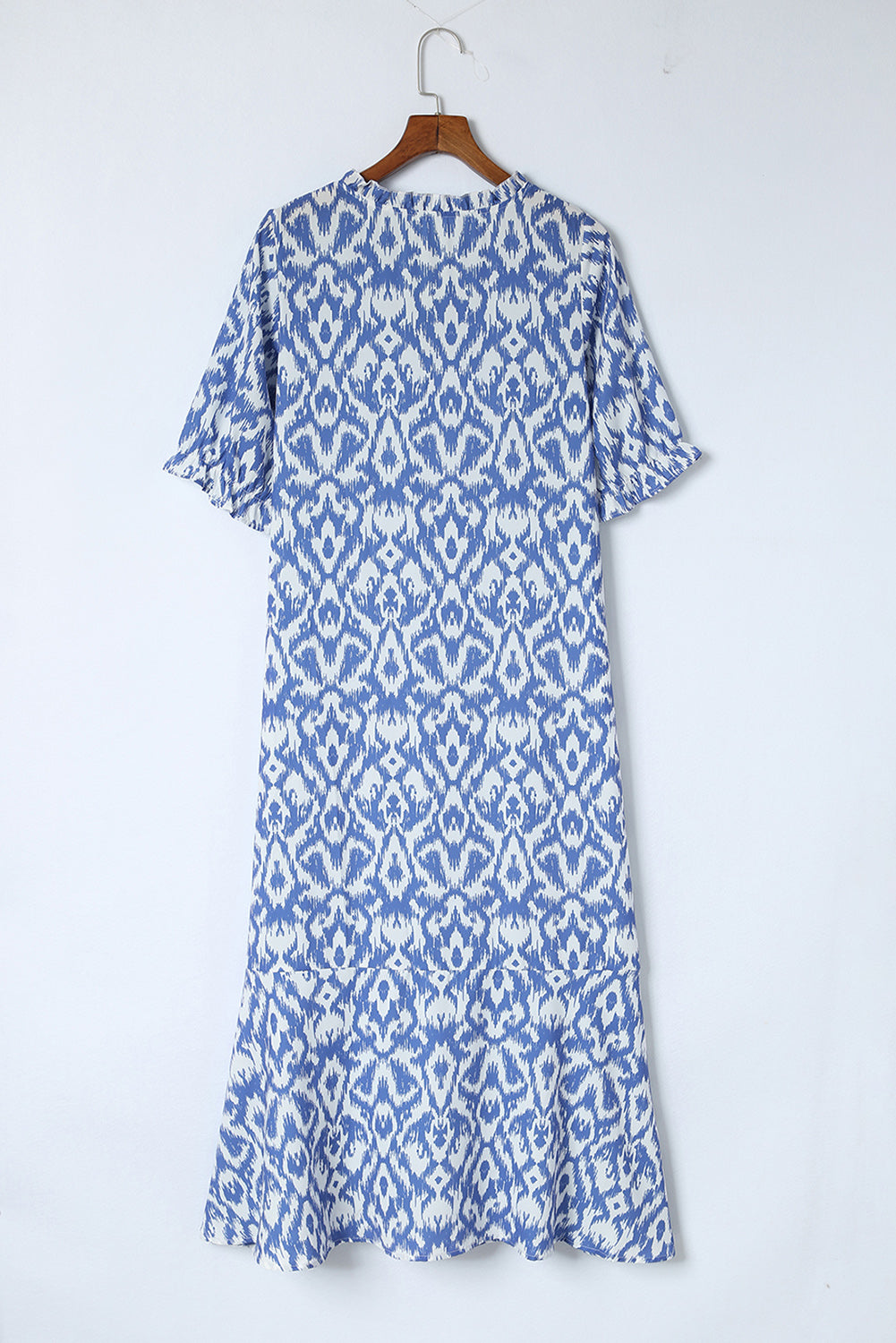 Sky Blue V Neck Casual Geometric Print Maxi Dress