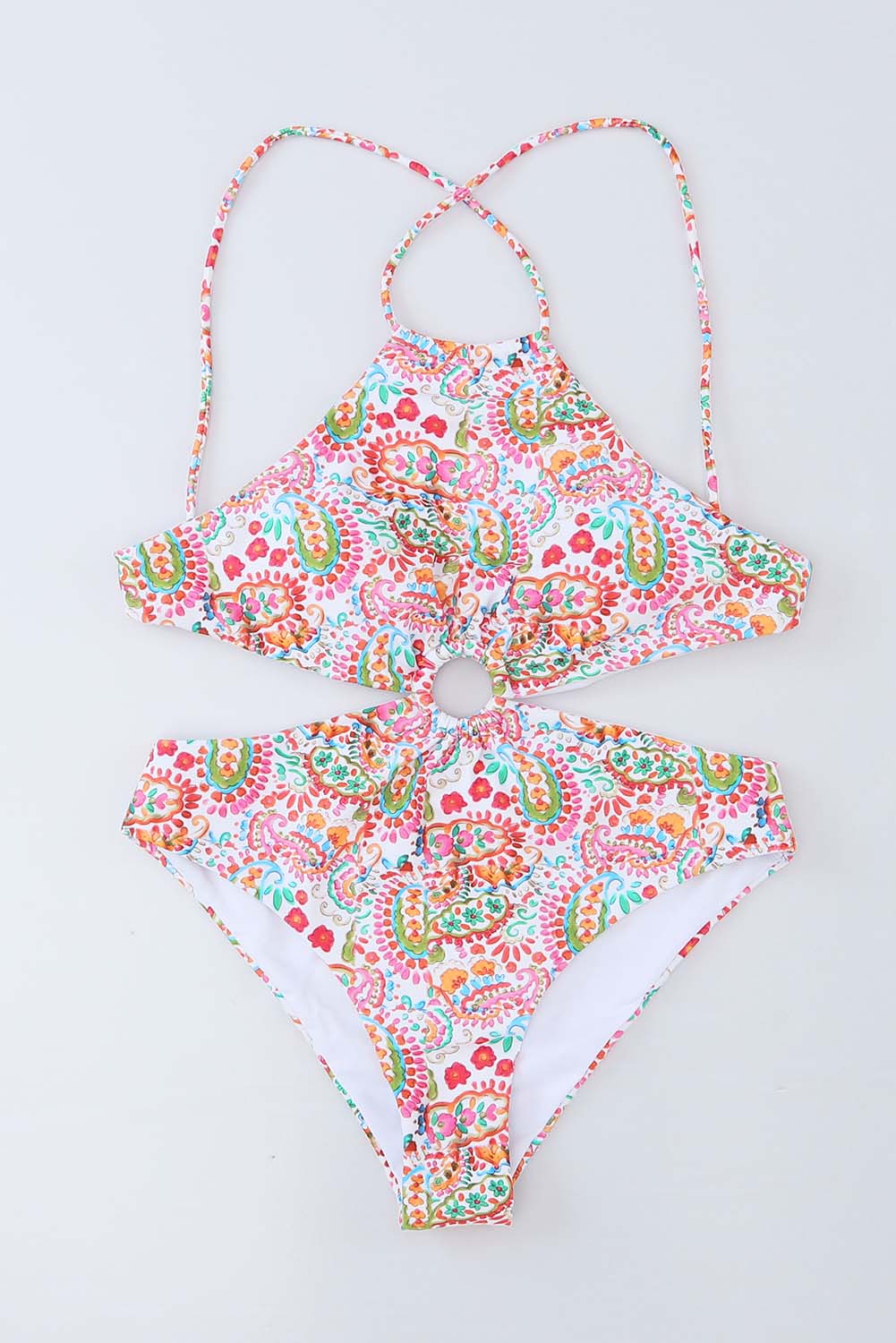 Multicolor Floral Print O-ring Lace-up Backless One Piece Swimsuit