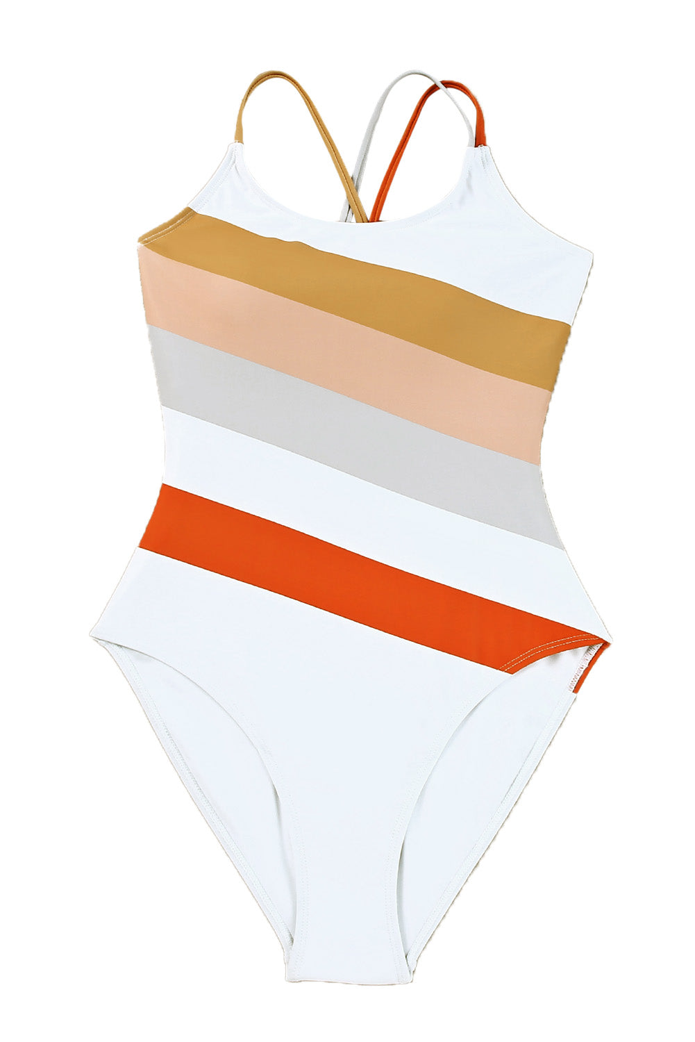 Multicolor Striped Criss Cross Backless One-piece Swimwear