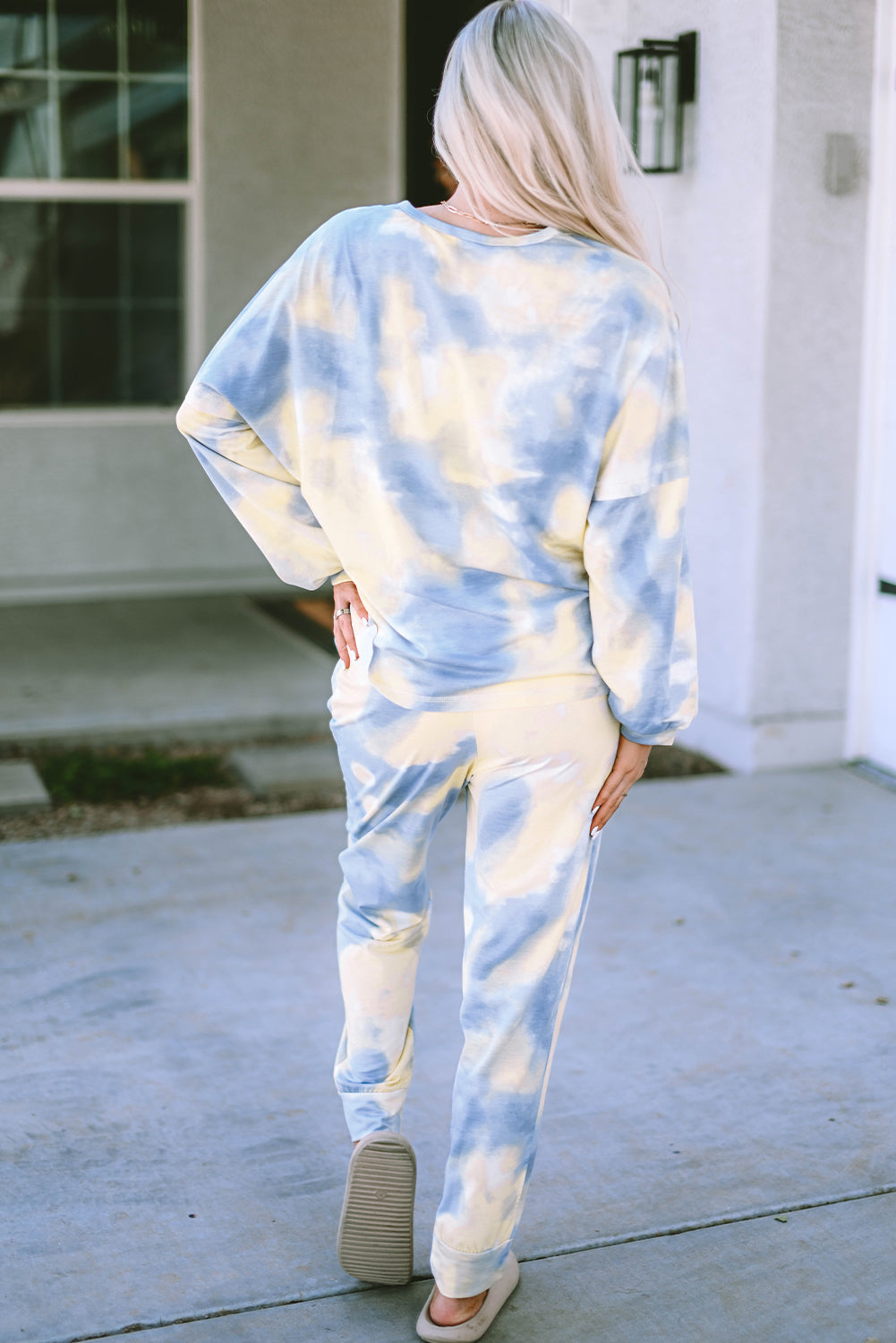 Multicolor Tie Dye Henley Top and Drawstring Pants Outfit