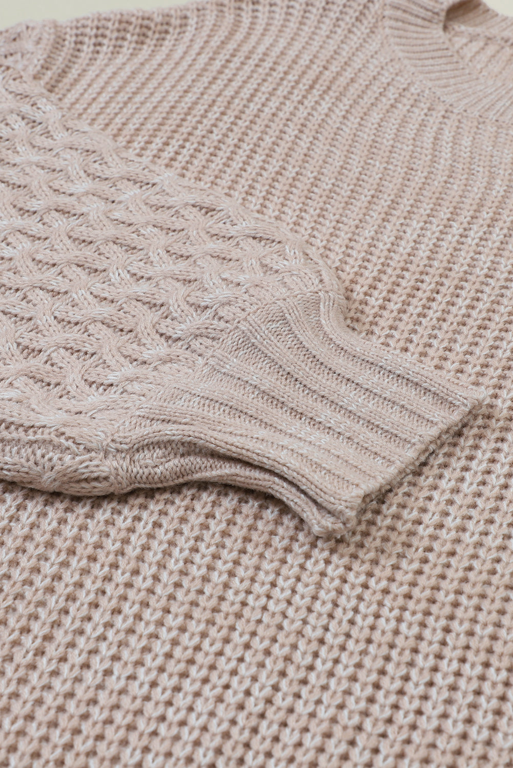 Parchment Cable Knit Sleeve Drop Shoulder Sweater