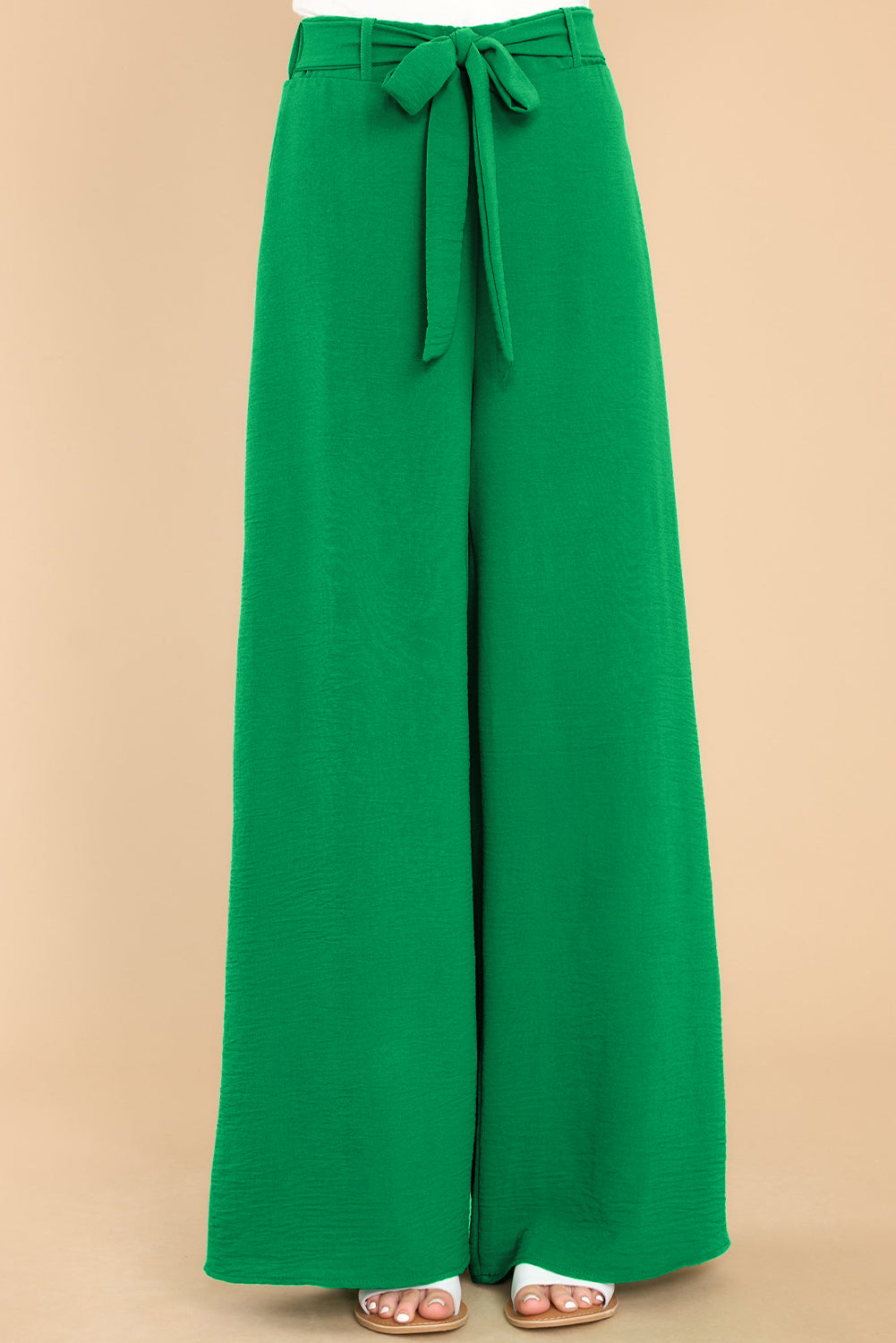 Bright Green High Waist Loops Belted Wide Leg Pants