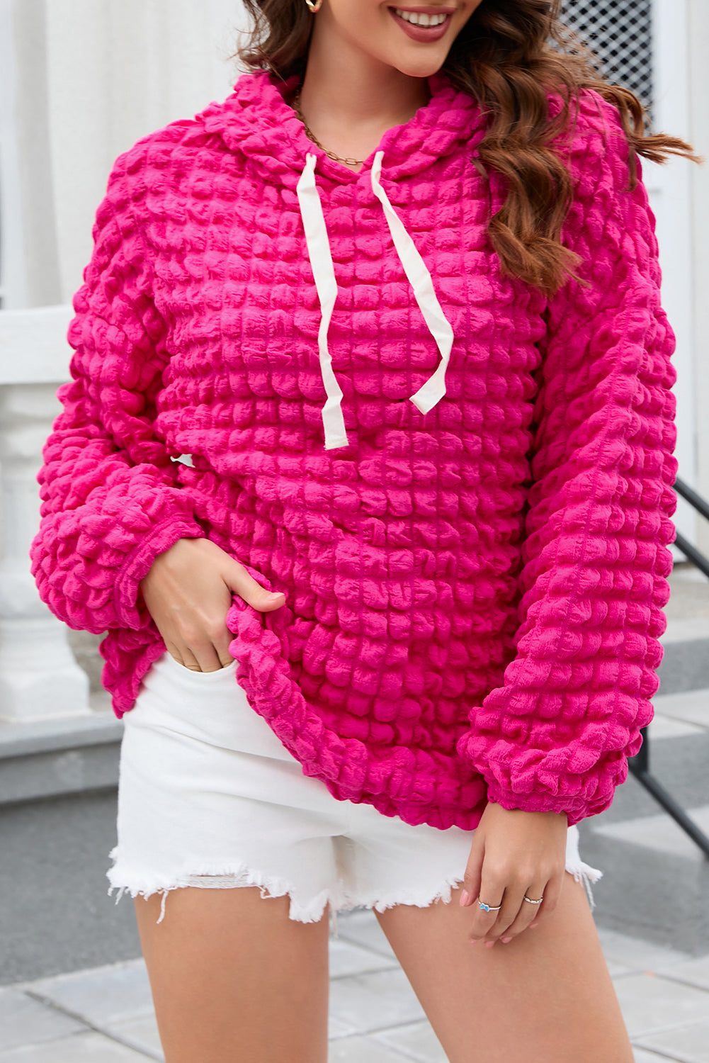 Rose Bubble Textured Waffle Hoodie