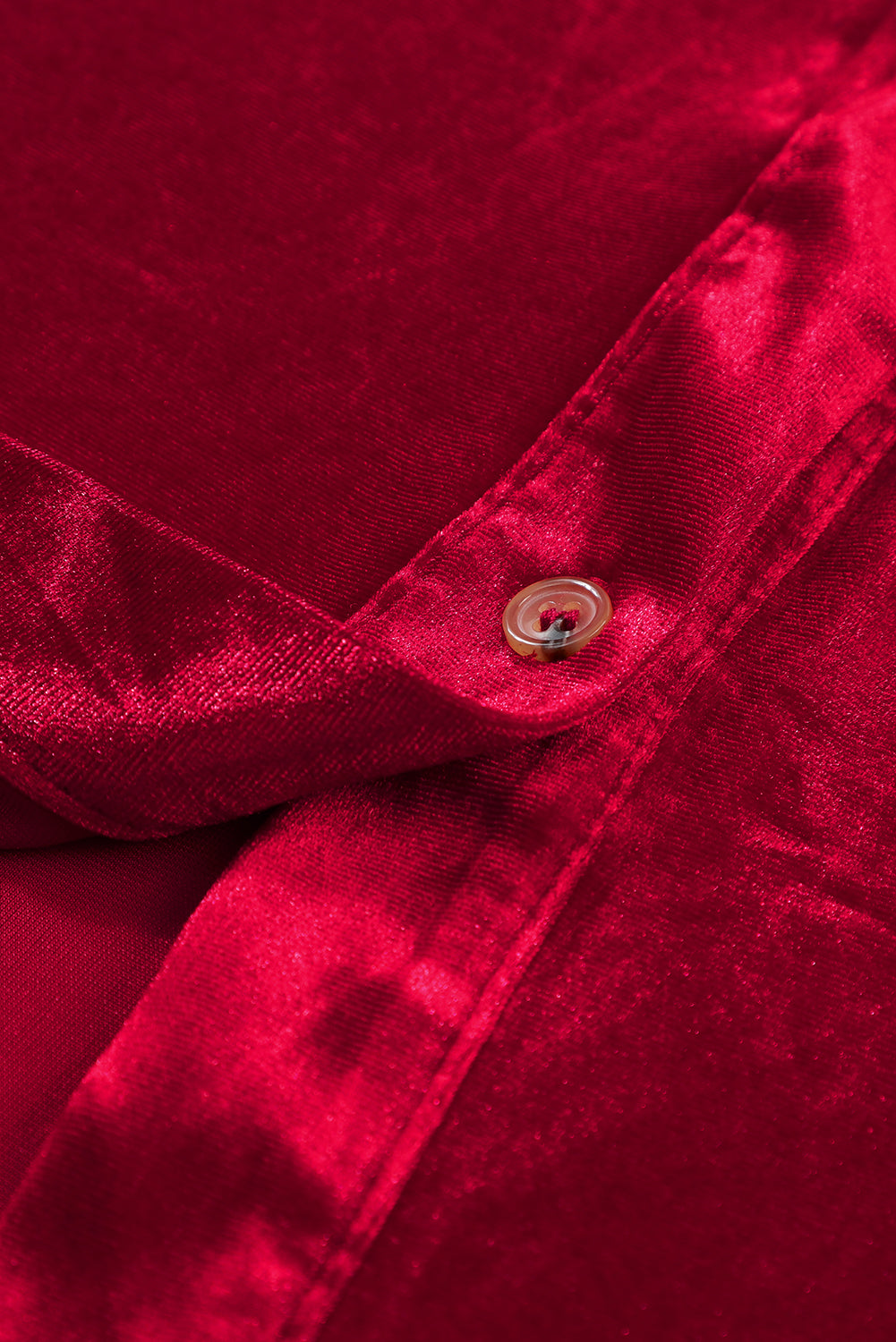 Fiery Red Long Sleeve Ruffle Velvet Button Up Dress