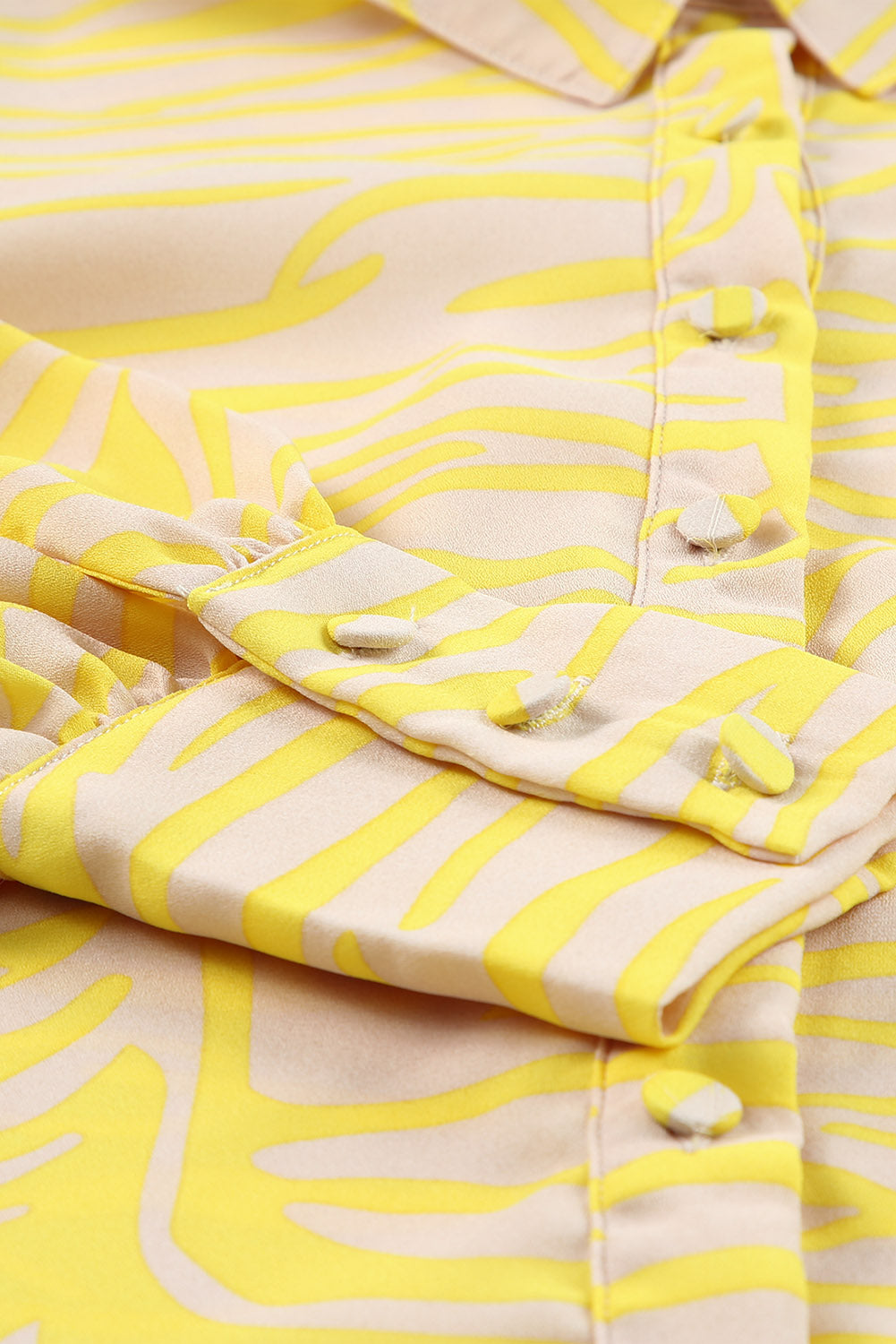 Yellow Zebra Stripes Print Lantern Sleeve Shirt