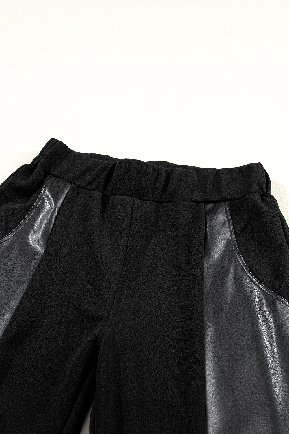 Black Leather Panel Patchwork High Waist Leggings