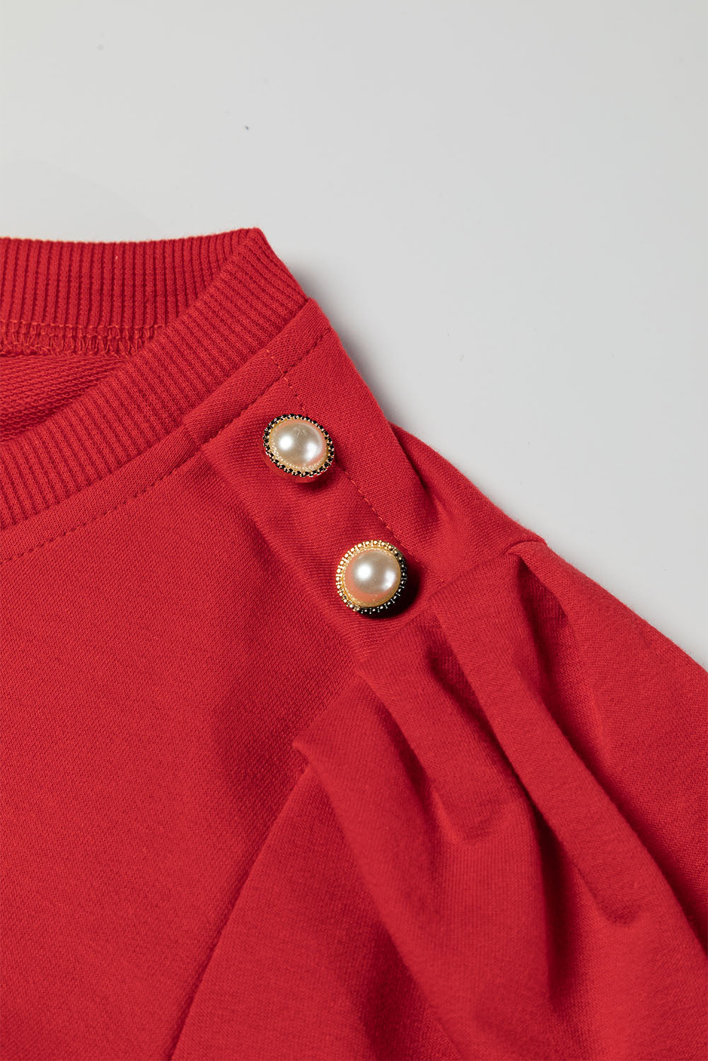 Fiery Red Button Tab Detail Long Sleeve Top